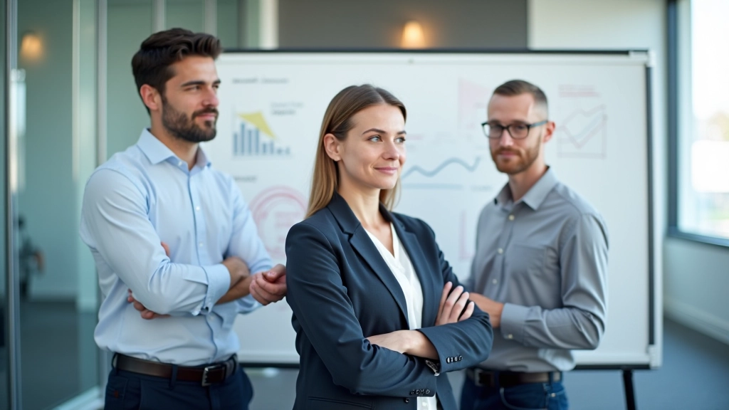 Teamleden bespreken metriek op whiteboard met grafieken en KPI's