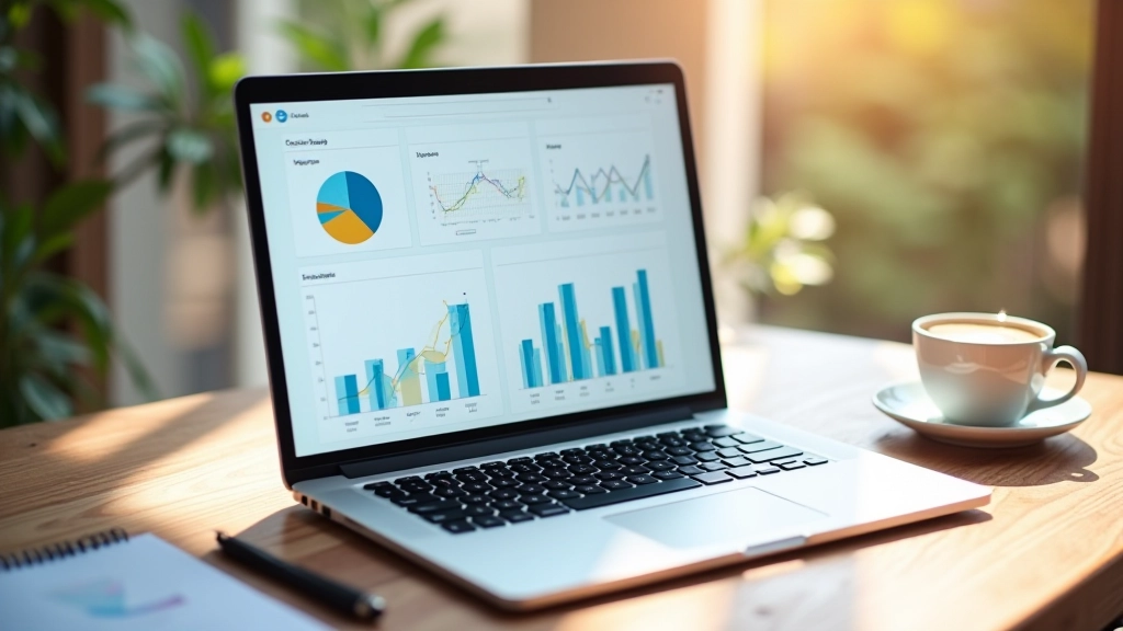 Laptop scherm met dashboard en grafieken in simpele, heldere layout